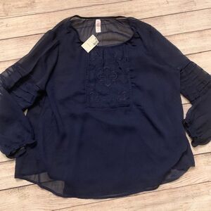🔴 3/$18 Justice Blouse Navy Blue Sheer with Camisole NWT